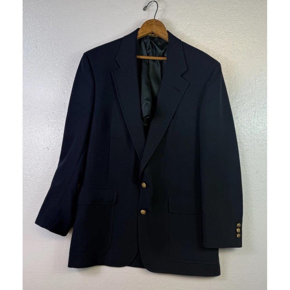 Vtg PALM BEACH Mens 42R Navy Gold Button USA Blazer‎ Sport Coat Jacket Office